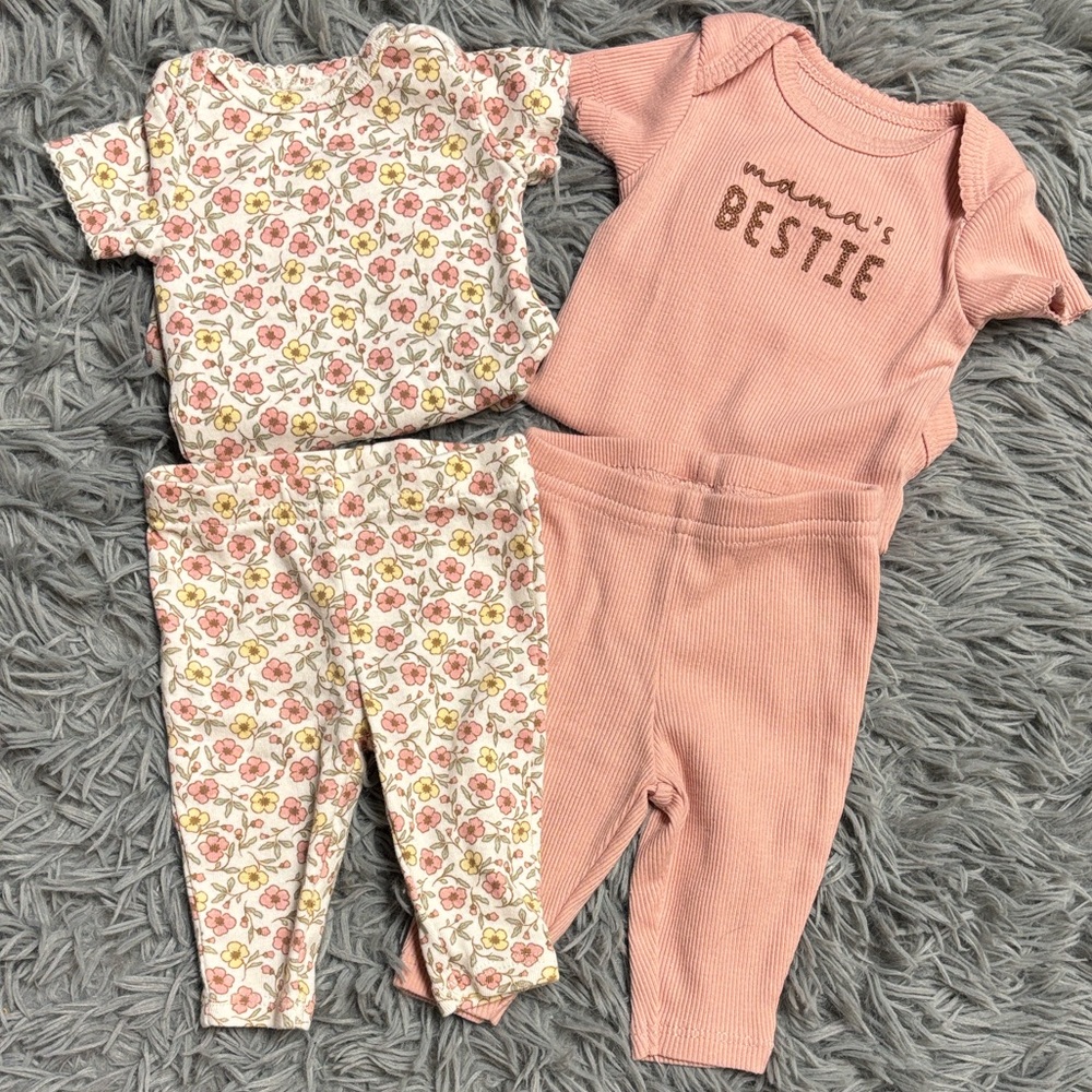 Adorable Pair of Pink and Floral Baby Bodysuit Sets